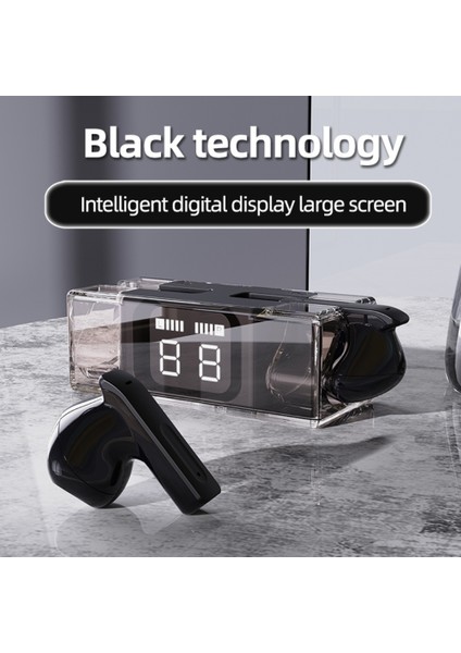 E90 Şeffaf Tasarım Tws Kablosuz Bluetooth 5.3 Kulaklık Dijital Ekran Stereo Müzik Dokunmatik Kulaklık - Siyah (Yurt Dışından)