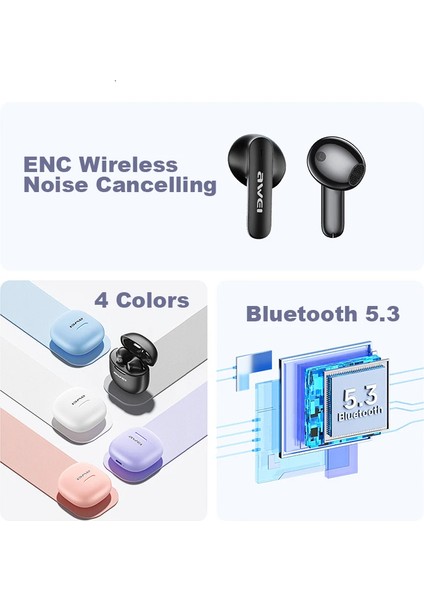 Aweı T68 4 Mikrofon Enc Gürültü Önleyici Bluetooth Kulaklık Hifi Ses Kulaklıkları - Mavi (Yurt Dışından) modelleri