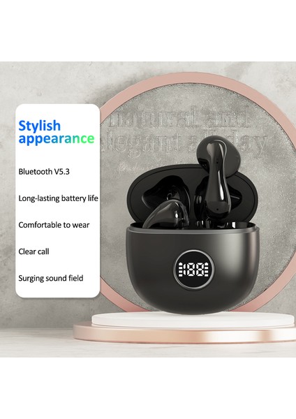 T88 Tws Bluetooth 5.3 Kablosuz Kulaklık Dijital Ekranlı Spor Kulaklık Şarj Kutusu (Ce Belgesi Yok) - Siyah (Yurt Dışından)