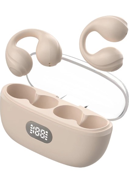 F50 / P-Q3 Açık Kulak Klipsli Kulaklıklar Kablosuz Bluetooth Kulaklık Üzerinde Klipsli Açık Kulak Kulakiçi Kulaklıklar - Bej (Yurt Dışından)