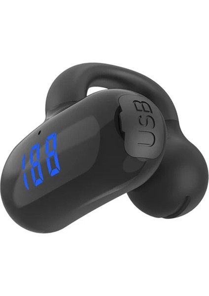 F20 Bluetooth Kulak Klipsi Kulaklık Dijital Ekran Kablosuz Müzik Kulaklığı - Siyah (Yurt Dışından)
