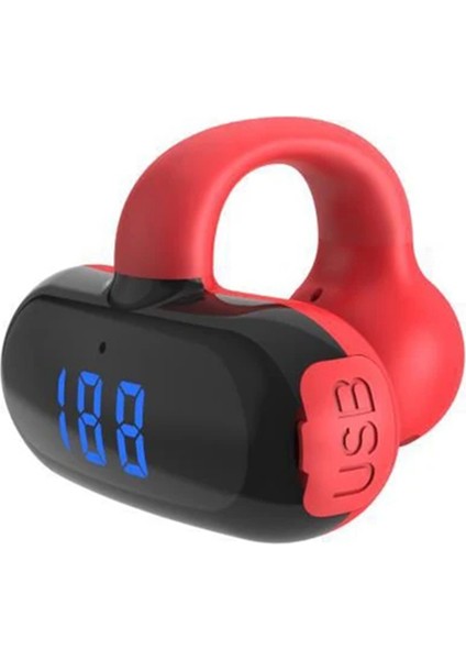 F20 Bluetooth Kulak Klipsi Kulaklık Dijital Ekran Kablosuz Müzik Kulaklığı - Kırmızı (Yurt Dışından)