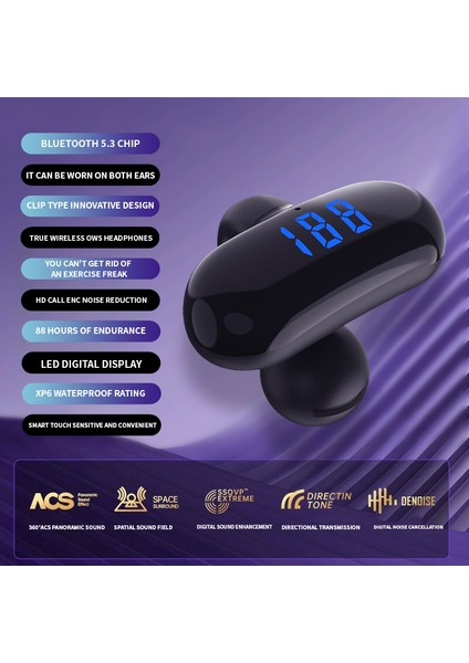 F20 Bluetooth Kulak Klipsi Kulaklık Dijital Ekran Kablosuz Müzik Kulaklığı - Kırmızı (Yurt Dışından)