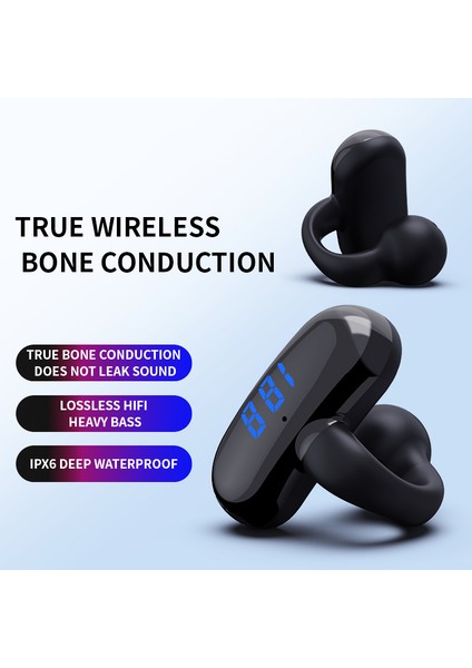 F20 Bluetooth Kulak Klipsi Kulaklık Dijital Ekran Kablosuz Müzik Kulaklığı - Kırmızı (Yurt Dışından)