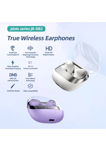 Jdots Serisi Jr-Db2 Gerçek Kablosuz Kulaklık Dijital Ekranlı Düşük Gecikmeli Bluetooth Kulaklık - Mor (Yurt Dışından) fiyatları