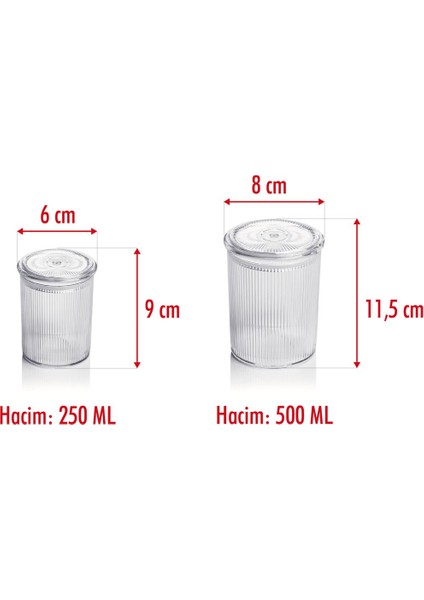 12'li Barok Yuvarlak 2 Boy Kavanoz Seti & Saklama Kabı & Erzak Kabı (6 Adet 500 Ml, 6 Adet 250 Ml)