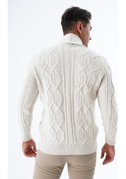 Erkek Bej Şal Yaka Yürütme Saç Örgülü Düğmeli Yün Triko Örme Hırka TRIST-5341 modelleri