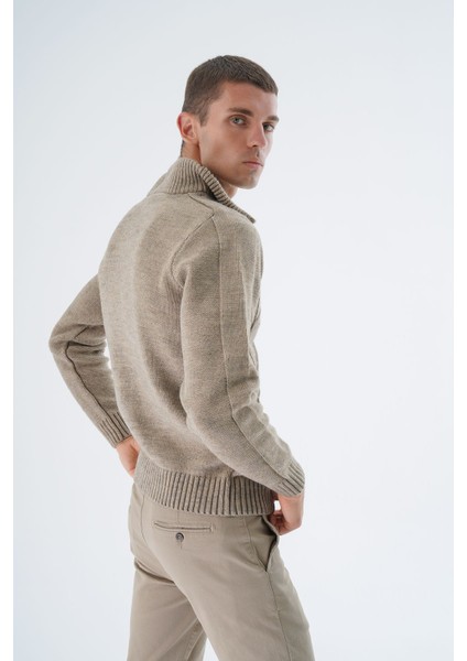 Erkek Vizon Kamyon Yaka Yürütme Örgülü Fermuarlı Cepli Yün Triko Örme Hırka TRIST-5331 modelleri