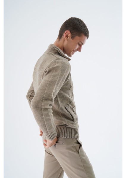 Erkek Vizon Kamyon Yaka Yürütme Örgülü Fermuarlı Cepli Yün Triko Örme Hırka TRIST-5331 indirimleri