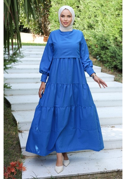 Tek Kat Detay Tesettür Elbise 1103- Saks Mavisi modelleri