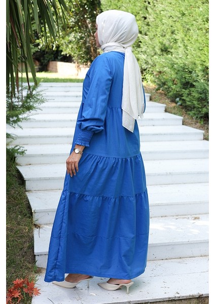 Tek Kat Detay Tesettür Elbise 1103- Saks Mavisi indirimleri