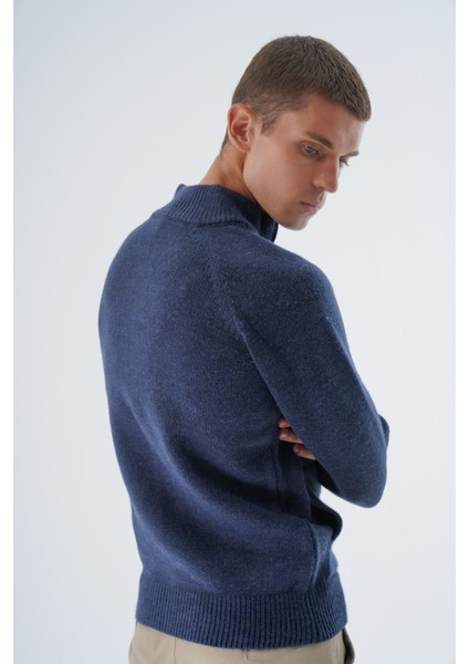Erkek Lacivert Dik Yaka Fermuarlı Düz Cepli Yün Triko Örme Hırka TRIST-5335 fiyatları