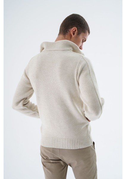 Erkek Bej Kamyon Yaka Yürütme Örgülü Fermuarlı Cepli Yün Triko Örme Hırka TRIST-5331 indirimleri