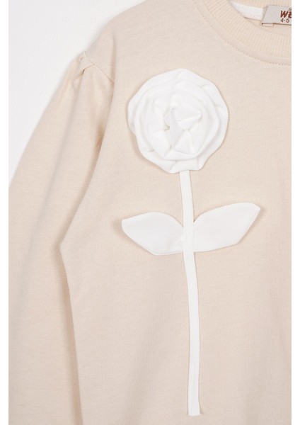 Gül Detaylı Paçası Lastikli Taş Renk Kız Çocuk Eşofman Takımı fiyatları