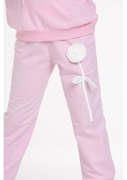 Gül Detaylı Paçası Lastikli Pudra Renk Kız Çocuk Eşofman Takımı indirimleri