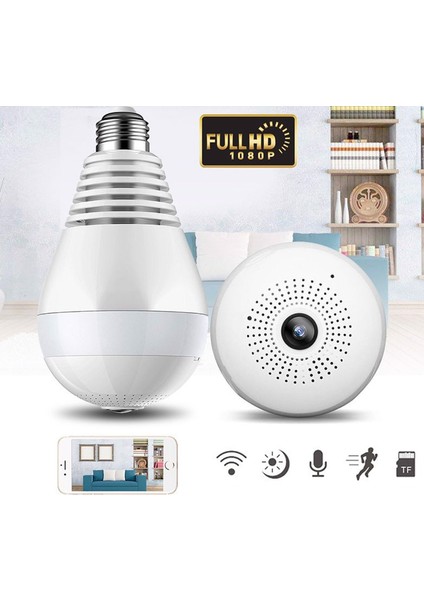 Panoramik 360° Ampul Kamera E27 Duy Girişli LED Wifi Ip Kamera V380 Pro