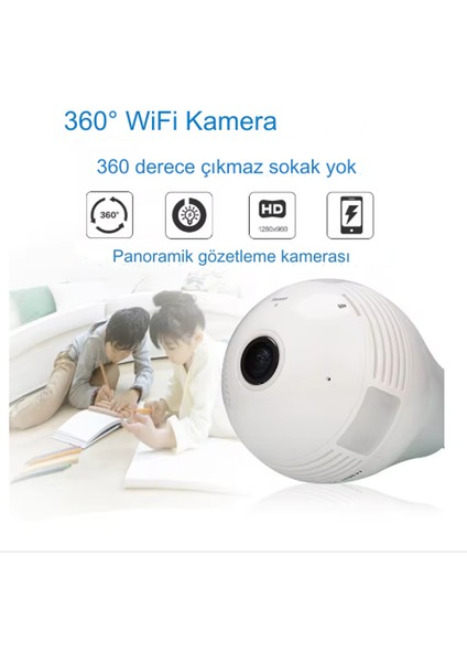 Panoramik 360° Ampul Kamera E27 Duy Girişli LED Wifi Ip Kamera V380 Pro