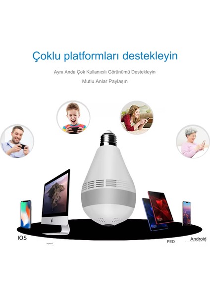 Panoramik 360° Ampul Kamera E27 Duy Girişli LED Wifi Ip Kamera V380 Pro