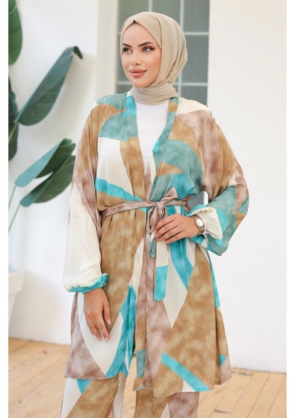 Karışık Renkli Kimono Pantolon Ikili Takım 1109 - Mint