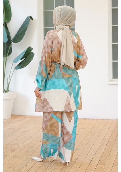 Karışık Renkli Kimono Pantolon Ikili Takım 1109 - Mint