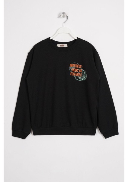 Yazı Baskılı Siyah Renk Erkek Çocuk Sweatshırt