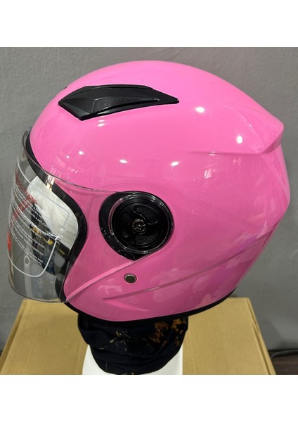 Motosiklet Yarım Kask - Pembe  - Yazlık Kask