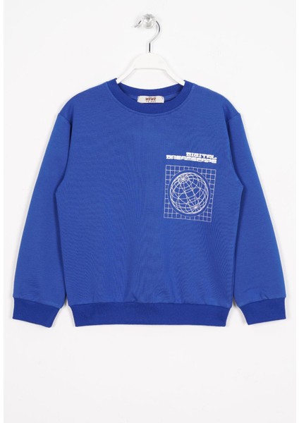 Ön Arka Dijital Baskı Detaylı Saks Renk Erkek Çocuk Sweatshirt