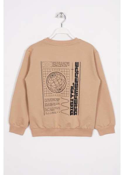 Ön Arka Dijital Baskı Detaylı Camel Renk Erkek Çocuk Sweatshirt