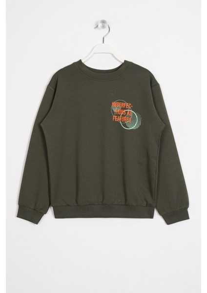 Yazı Baskılı Haki Renk Erkek Çocuk Sweatshırt