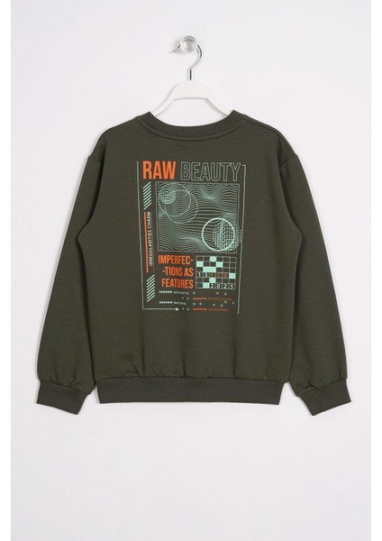 Yazı Baskılı Haki Renk Erkek Çocuk Sweatshırt modelleri