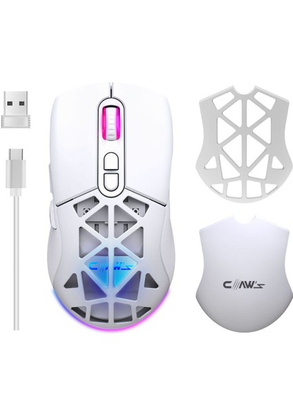 Nexus Air V1 Kablosuz 10000 Dpi Pixart PMW3325 Sensör Makro Yazılımlı & Değiştirilebilir Kapaklı RGB Kablosuz Gaming Mouse - Beyaz (2.4 GHz Kablosuz + BT5.1 + Type-C ile Kullanım Desteği)