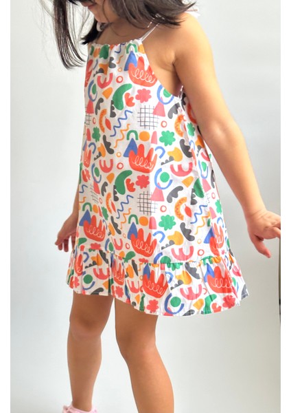 Kız Çocuk Poplin Ip Askılı Fırfırlı Elbise