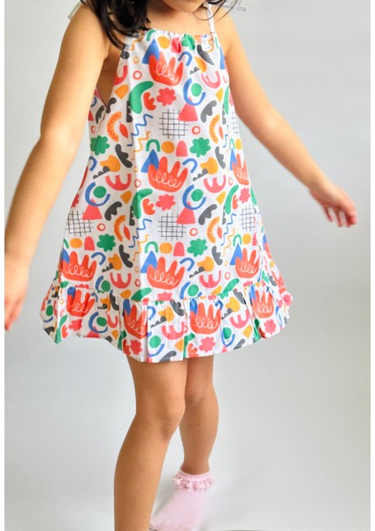 Kız Çocuk Poplin Ip Askılı Fırfırlı Elbise modelleri