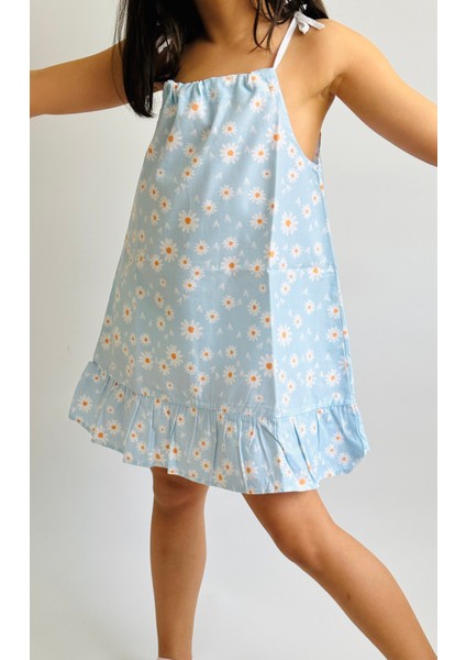 Kız Çocuk Poplin Ip Askılı Fırfırlı Elbise modelleri