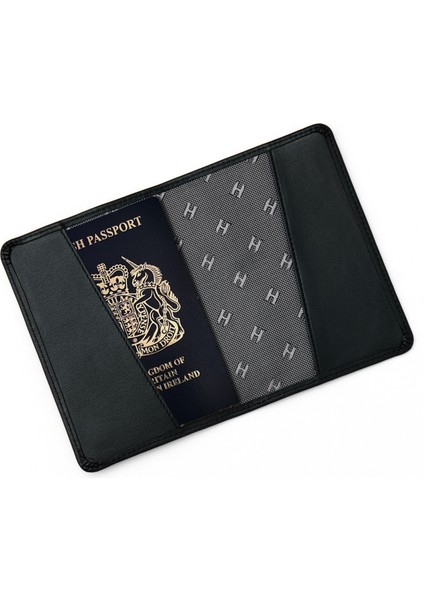 Milton Uniseks Siyah Deri El Işi Rfid Korumalı Pasaport Kılıfı