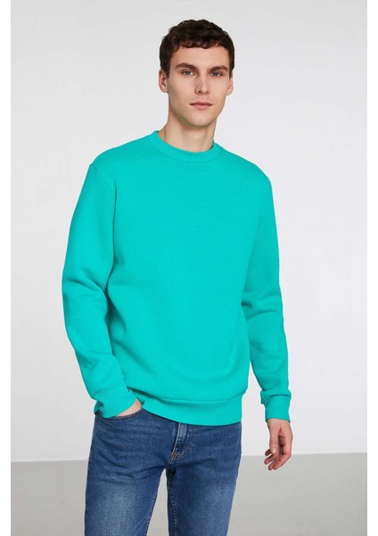 Travis Erkek Yumuşacık Kumaşlı Regular Fit Yuvarlak yakalı Yeşil Sweatshirt