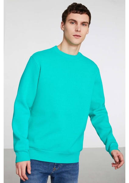 Travis Erkek Yumuşacık Kumaşlı Regular Fit Yuvarlak yakalı Yeşil Sweatshirt fiyatları