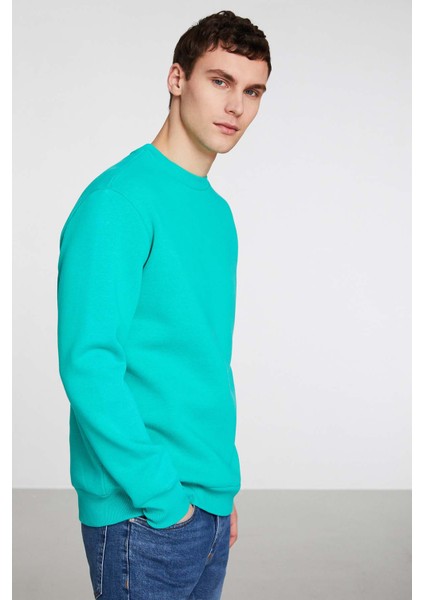 Travis Erkek Yumuşacık Kumaşlı Regular Fit Yuvarlak yakalı Yeşil Sweatshirt fırsatları