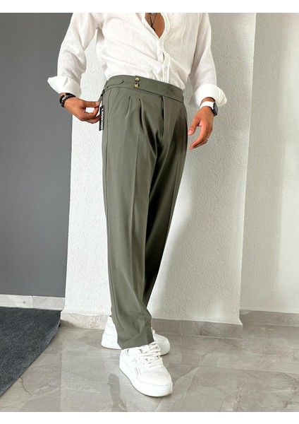 Italyan Model Tokalı Ayarlanabilir Kemer Pileli Baggy Kumaş Pantalon