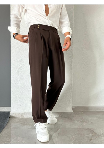 Italyan Model Tokalı Ayarlanabilir Kemer Pileli Baggy Kumaş Pantalon