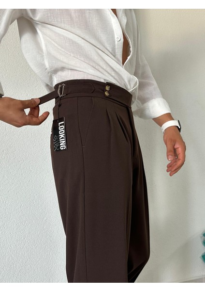 Italyan Model Tokalı Ayarlanabilir Kemer Pileli Baggy Kumaş Pantalon