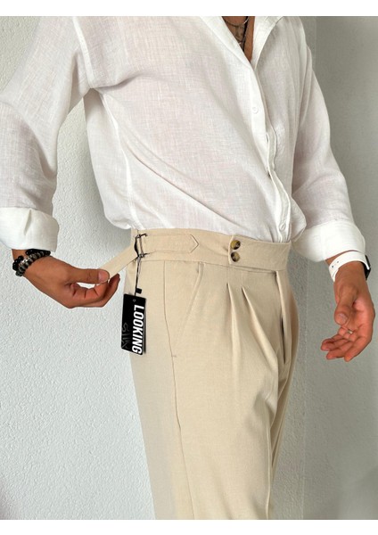 Italyan Model Tokalı Ayarlanabilir Kemer Pileli Baggy Kumaş Pantalon