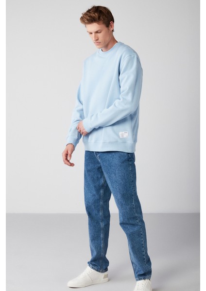 Travis Erkek Yumuşacık Kumaşlı Regular Fit Yuvarlak yakalı açık Mavi Sweatshirt modelleri