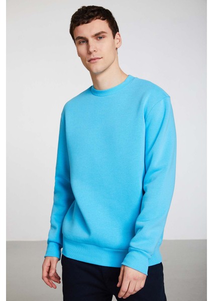 Travis Erkek Yumuşacık Kumaşlı Regular Fit Yuvarlak yakalı Turkuaz Sweatshirt modelleri