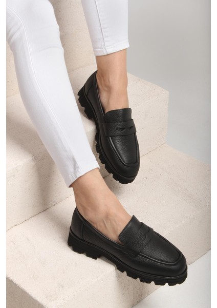 Shan Kadın Siyah Deri Loafer Ayakkabı