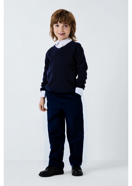 Çocuk Likralı Esnek Rahat Kesim Kumaş Okul Pantolon