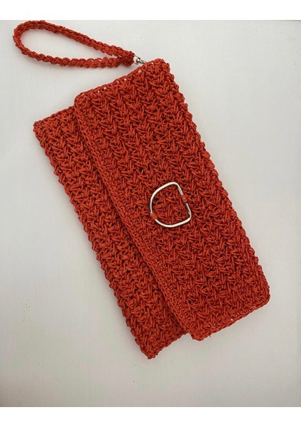 Binoche Bags El Yapımı Doğal Lifli Kağıt Ip Turuncu Clutch Çanta
