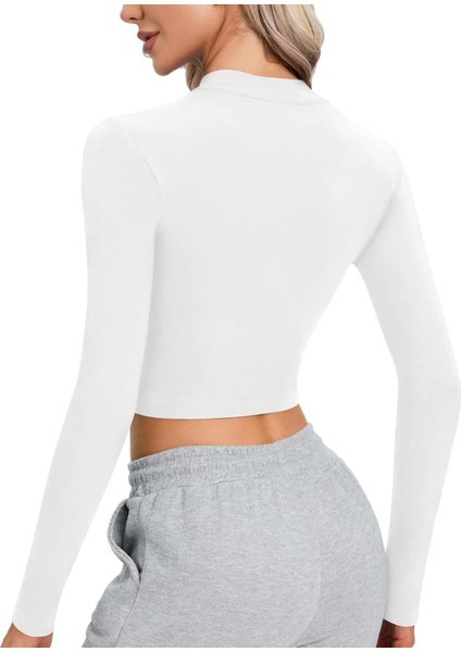 Beyaz Yarım Fermuarlı Crop Tamkalıp Fitilli Kaşkorse Spor Body fiyatları