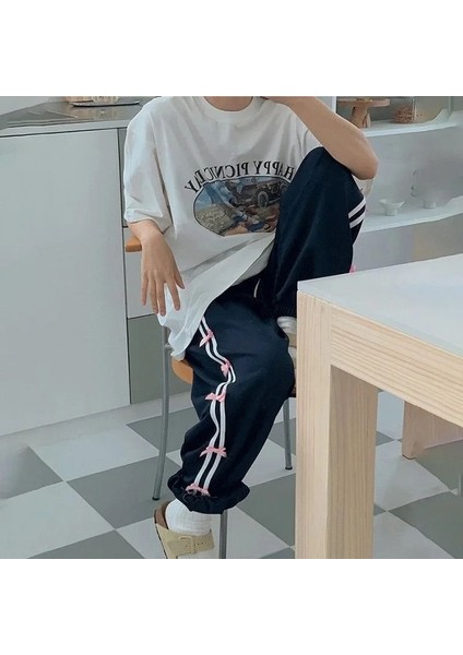 Lacivert Coquette Bows Side Stripe Paraşüt Eşofman Altı S