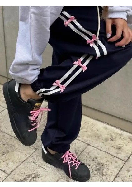 Lacivert Coquette Bows Side Stripe Paraşüt Eşofman Altı S fırsatları